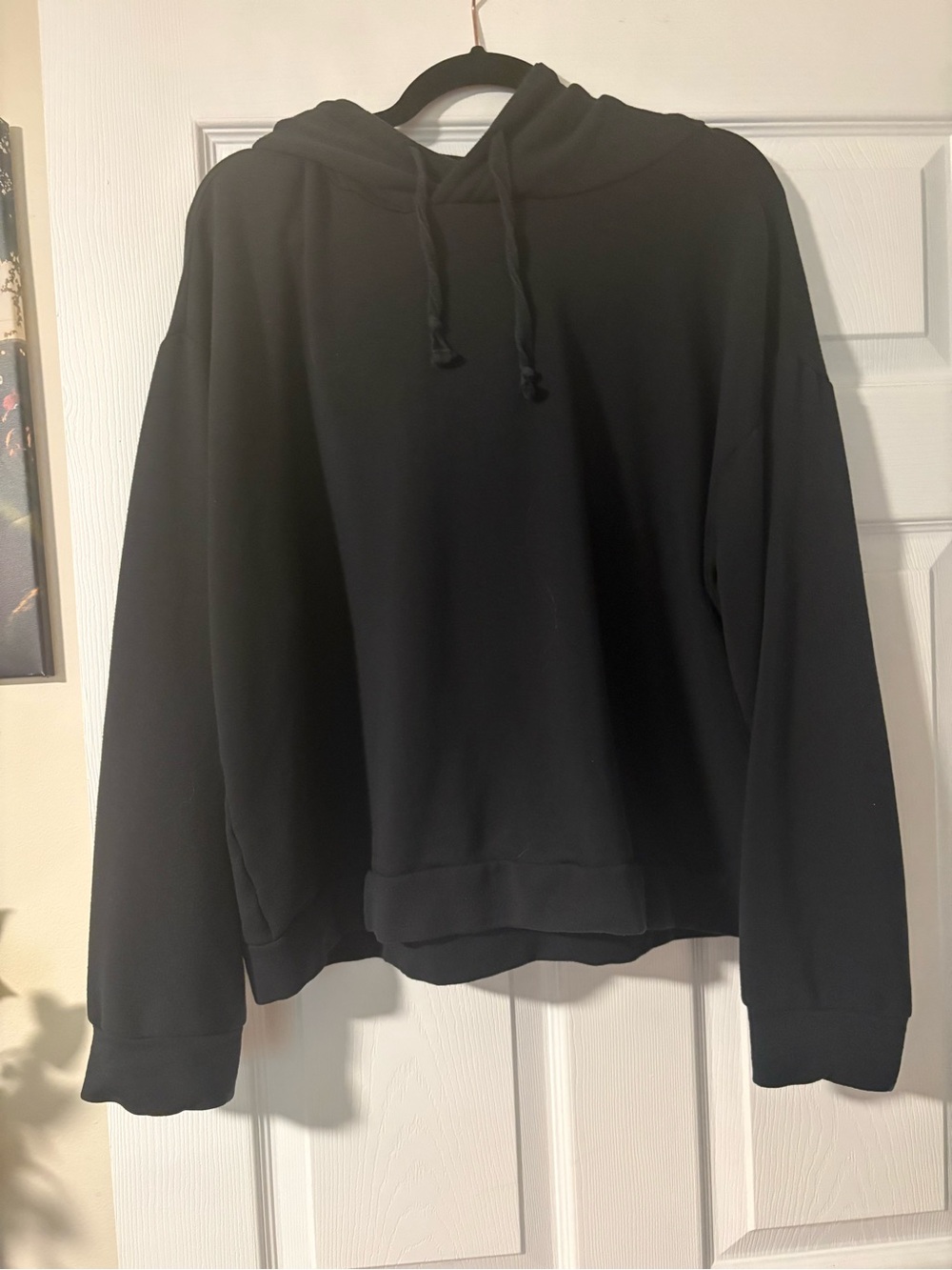 Quince Crop Black Pullover Hoodie with Drawstring